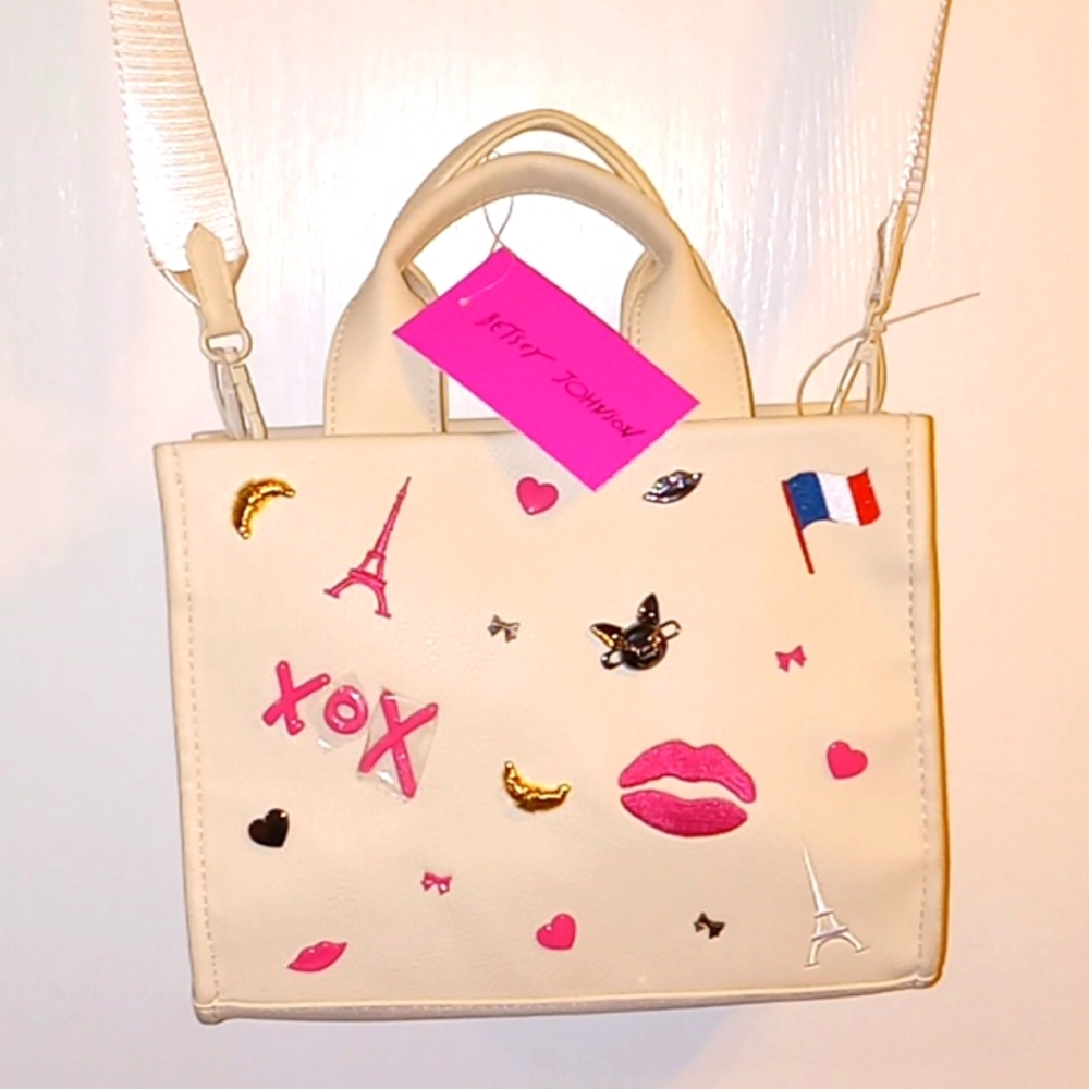 Betsey Johnson Valentines Day Embossed Charm Tote New